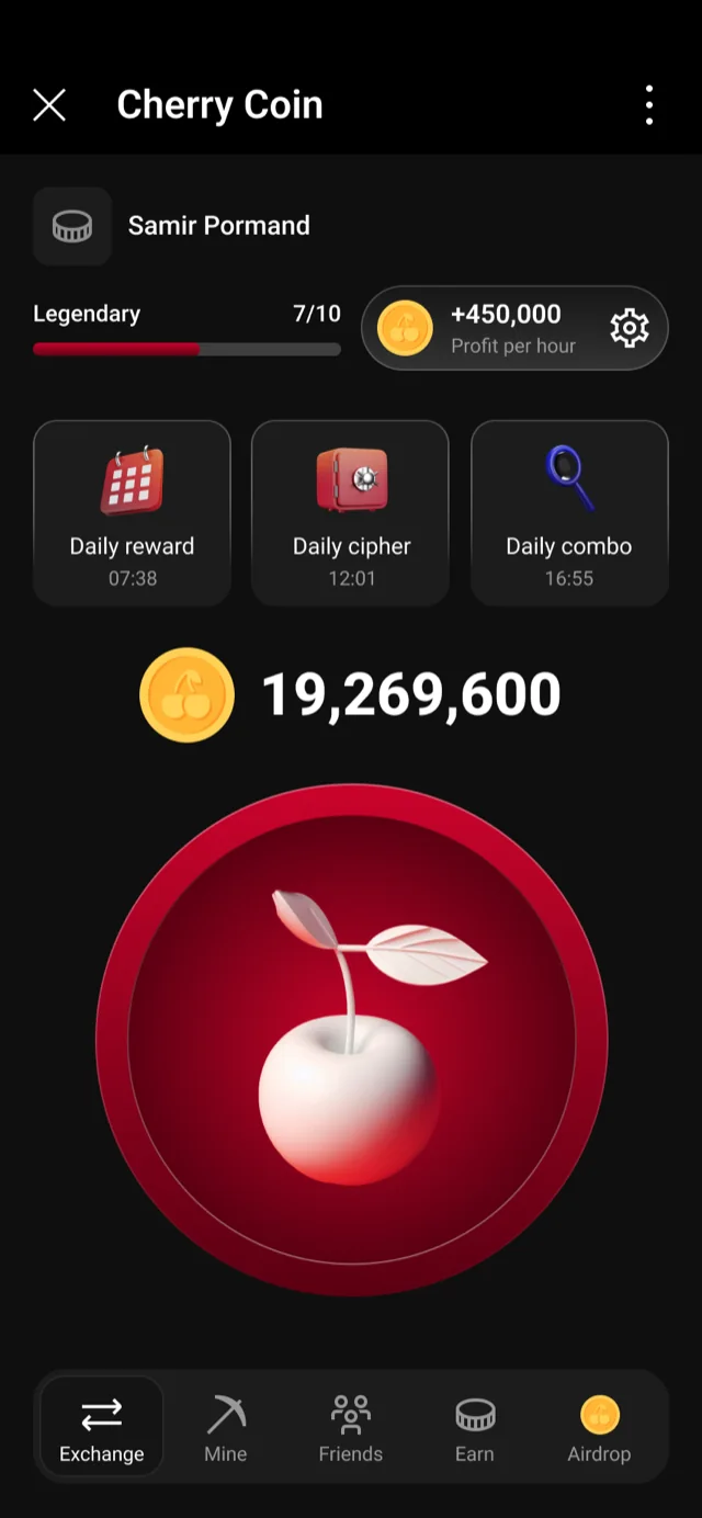 Cherry Coin Telegram mini app product screen