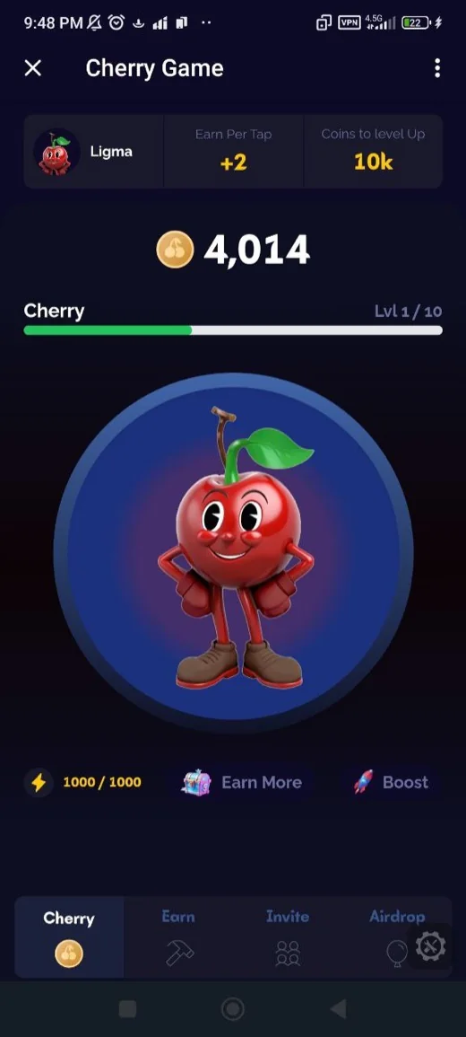 Cherry Game Telegram mini app product screen